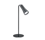 De Reality Tafellamp i is een moderne zwarte bureaulamp met een ronde voet, slanke staande voet en naar beneden gerichte kegelvormige kap. Het minimalistische ontwerp voegt een eigentijds tintje toe aan elke ruimte.