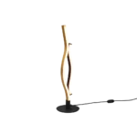 De TRIO Tafellamp Blaze is een moderne tafellamp met twee in elkaar verstrengelde golvende LED-lichtstroken op een ronde zwarte voet, gevoed door een snoer.