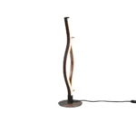 De TRIO Tafellamp Blaze is een moderne tafellamp met een gedraaid, sculpturaal ontwerp, met twee gebogen lichtstroken op een ronde voet die een warme gloed uitstralen.
