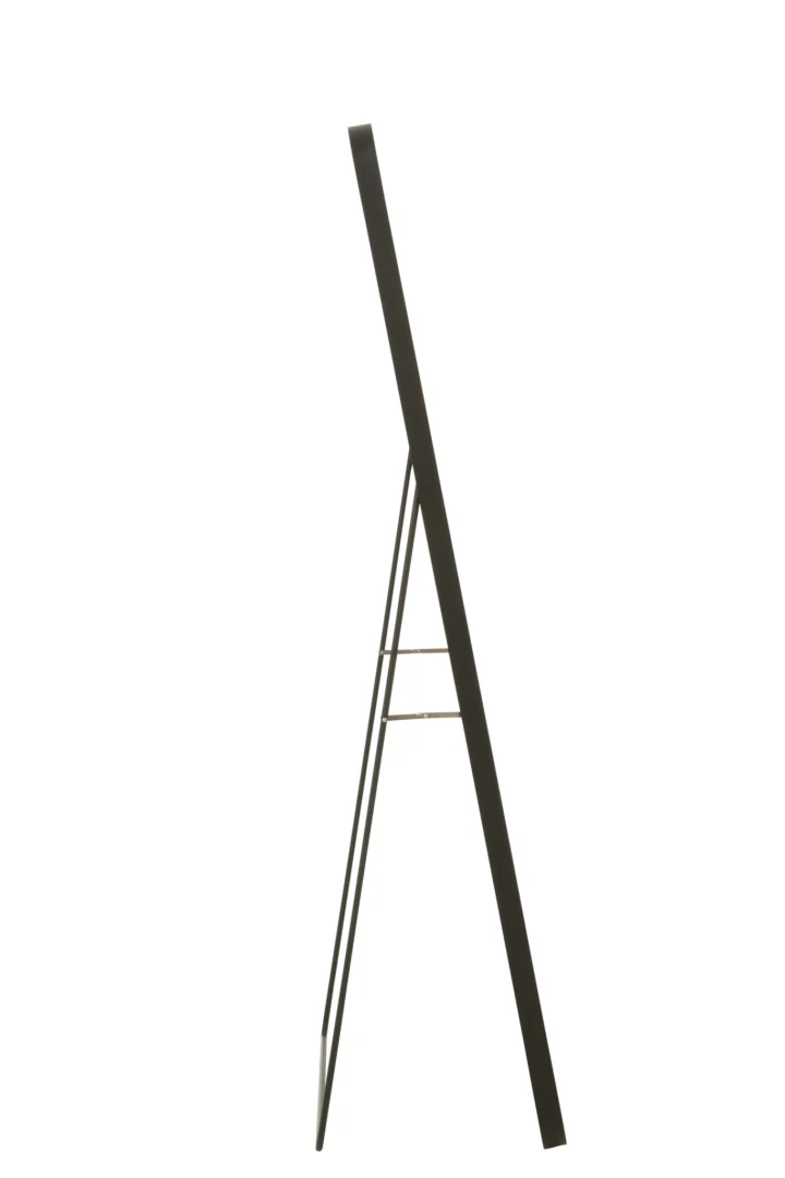 Zijaanzicht van de Mirror On Foot Rectangle Gl/Met Bl op een witte achtergrond, met de ondersteunende achterpoot en het rechthoekige hoofdframe.