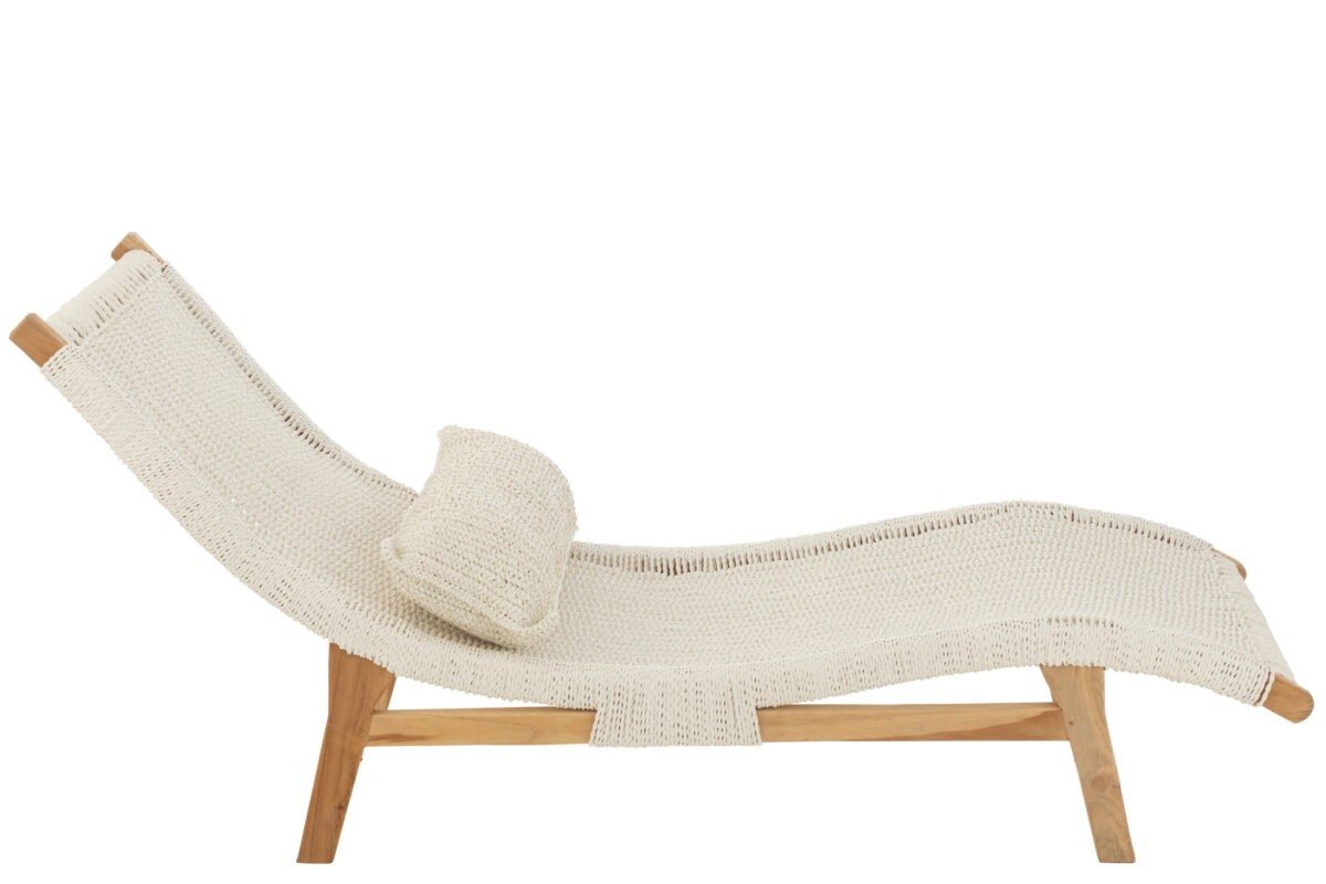 Ligstoel + Kussen Wit Plastic/Teak - Afbeelding 2