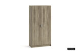 Een hoge, houten kledingkast-SALE - Opbergkast 'Space' 2 deuren en 4 legplanken Sonoma (1c)- heeft twee deuren, metalen handgrepen, een lichtbruine afwerking, een eenvoudig modern ontwerp en een klein Rousseau-logo in de rechterbenedenhoek.