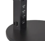Close-up van de zwarte basis van de TRIO Tafellamp Ava L, met knoppen met het label HIGH, LOW, CCT, ON/OFF en zijpoorten voor USB en USB-C.