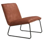De Fauteuil James - Velvet Roest is een moderne loungestoel zonder armleuningen met een zitting en rugleuning van bruin fluweel, ondersteund door een minimalistisch zwart metalen frame.