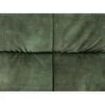 Close-up van de Fauteuil Lucas - Fluwelen Mosgroen, met een bekleding van groen fluweel met een subtiele textuur, verdeeld in vier opgevulde delen door twee kruisende naden.