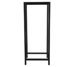 De Mirrors and More Bijzettafel VERONIKA is een zwart, rechthoekig metalen onderstel met open zijkanten en bovenkant, dat lijkt op een leeg kastje, van voren gezien tegen een witte achtergrond.