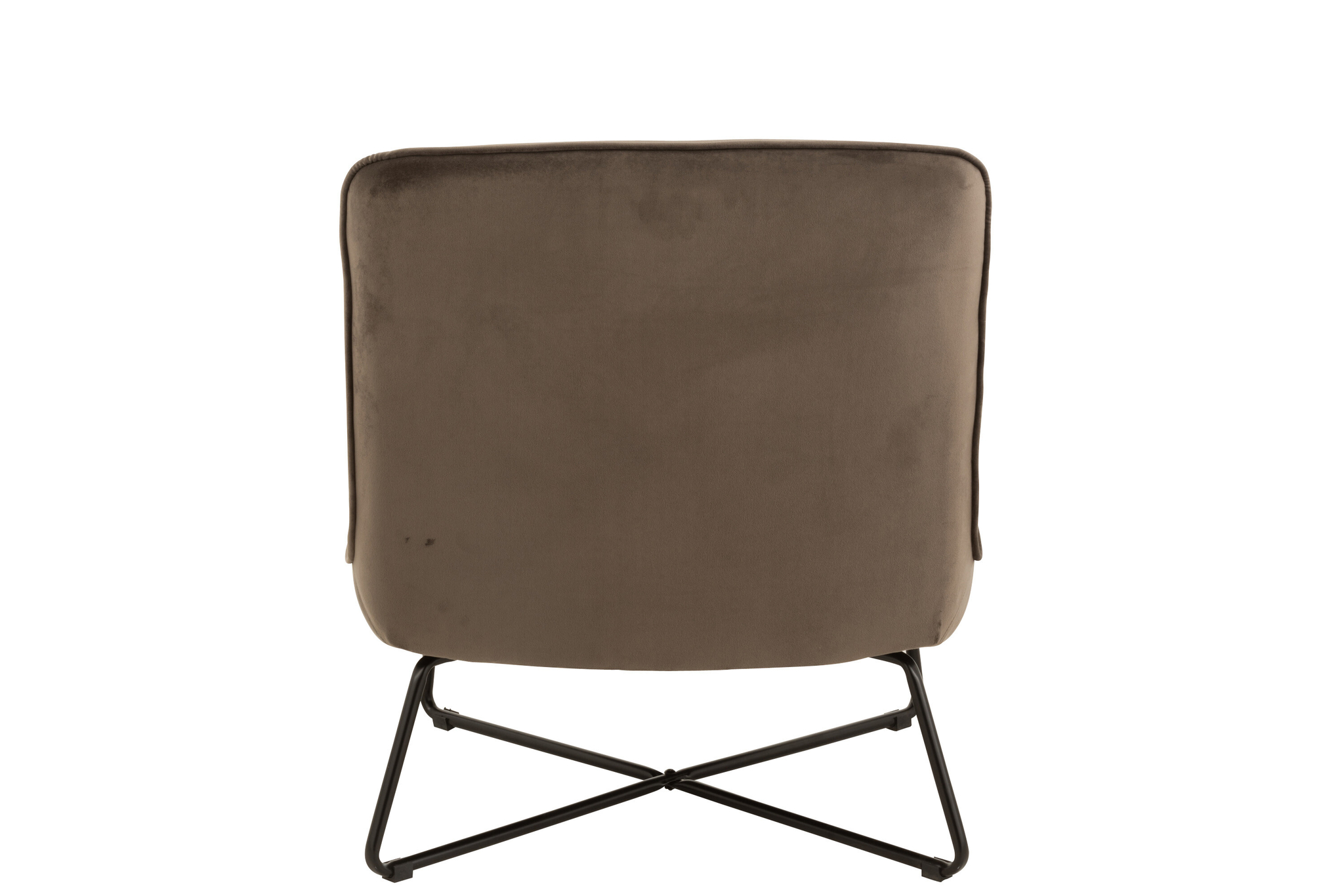 Het Ligstoel Frame heeft een zachte, donkergrijze textielen rugleuning en zwarte metalen poten, van achteren gezien tegen een witte achtergrond.