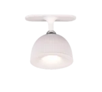 De REALITY Tafellamp MAXIMA is een moderne witte plafondlamp met een geribbelde, koepelvormige kap en vlakke ovale voet, die een zachte, warme gloed biedt.
