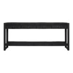 De Sidetable Boaz ZWART | 180 cm is een moderne zwarte houten console met vier lades, minimalistische metalen handgrepen, een open onderste plank en een strak rechthoekig ontwerp.