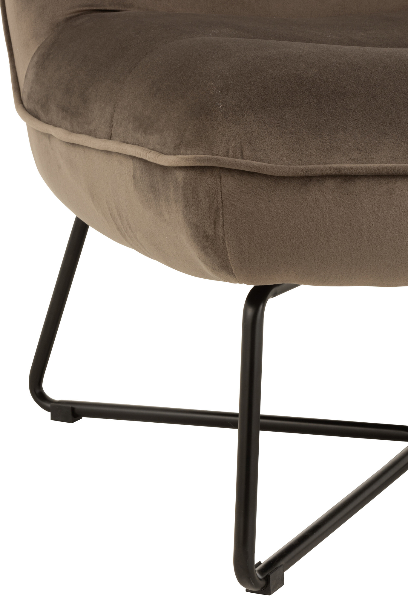 Een close-up van de Ligstoel Frame Donkergrijs, met een zachte, donkergrijze stoffen zitting en stevige, zwart metalen poten.