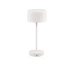 De REALITY Tafellamp JEFF is een moderne, minimalistische witte tafellamp met een cilindrische kap, rechte centrale steel, ronde voet met een kleine knop of schakelaar, en heeft een strak, eenvoudig ontwerp.