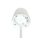 Close-up van de onderkant van de Reality Tafellamp Diaz LED-armatuur, met een witte behuizing met zichtbare LED's en zichtbare inwendige onderdelen.