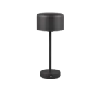 De REALITY Tafellamp JEFF is een moderne, minimalistische zwarte tafellamp met een cilindrische kap, slanke steel, ronde voet en een kleine knop op de voet voor eenvoudige bediening.