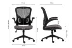 Bureaustoel 'Marcos' Mesh Zwart/Grijs (1c) met mesh rugleuning en gevoerde zitting, getoond van voren en opzij. Afmetingen: 100-110cm hoog, 64cm breed, 57cm diep; rughoogte 56cm, zitbreedte 50cm; arm- en zithoogte verstelbaar.