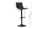 Barstoel 'Trevi' PU Zwart (2 per doos): zwart met gebogen rugleuning en metalen basis, zitbreedte 41cm, rughoogte 30cm, zitdiepte 35cm, zithoogte verstelbaar 61-81cm, totale hoogte 88-107cm, voetsteun op 15.5cm.