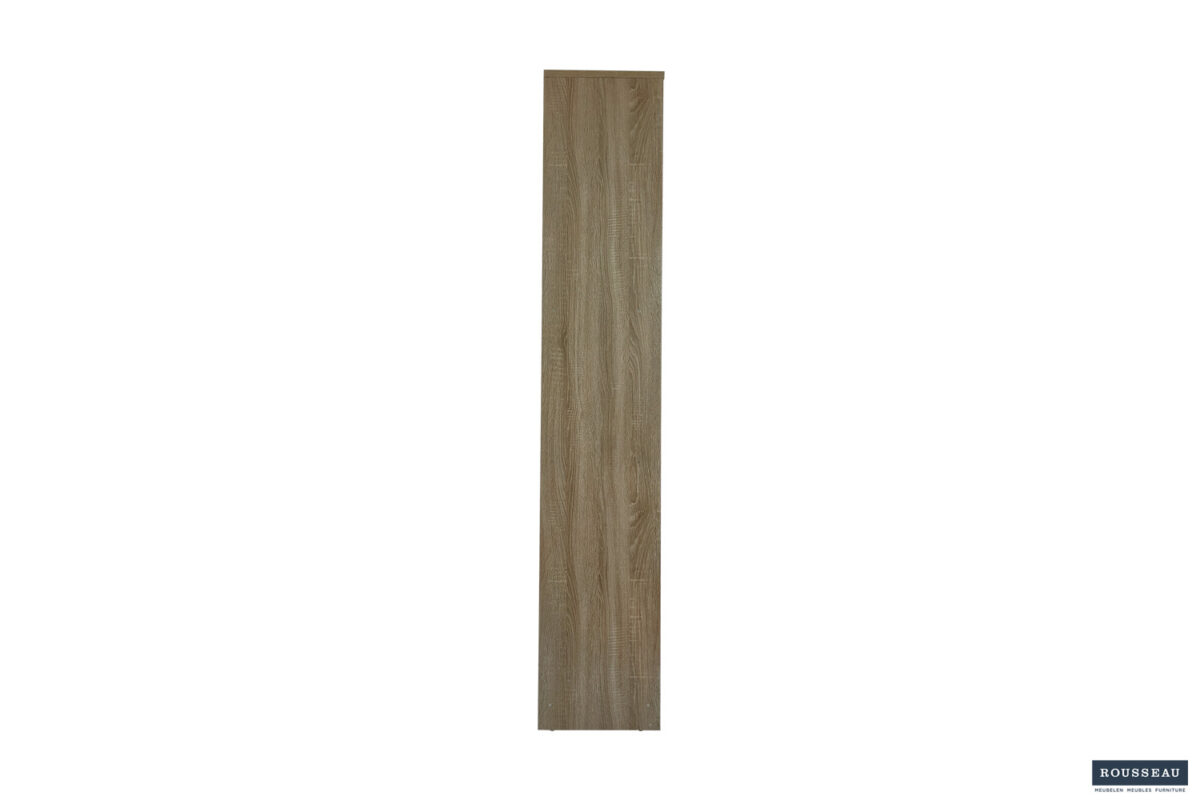 Een enkel verticaal paneel uit de SALE - Opbergkast 'Space' 2 deuren en 5 legplanken Sonoma (1c) is gecentreerd op een witte achtergrond, met een lichtbruine houtnerf en een klein ROUSSEAU-logo in de rechterbenedenhoek.