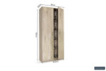 De Opbergkast 'Ray' 2 deuren en 4 legplanken Sonoma (1c) is een hoge houten kast (180x80x40 cm) met vijf binnenplanken, hoog: 39,5 cm, 31,95 cm (×3), en 33,5 cm.