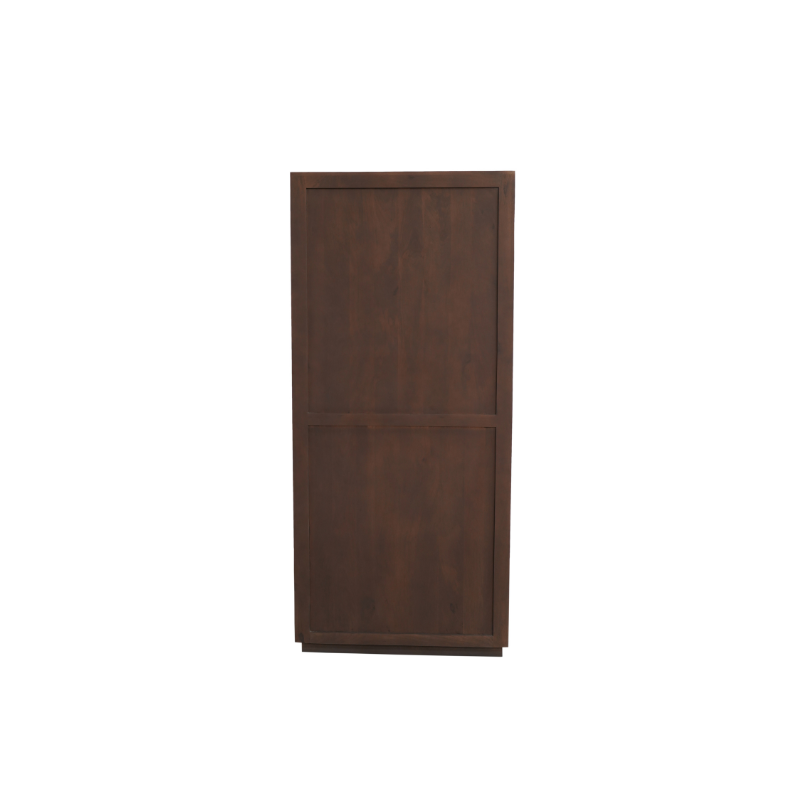 De Vakkenkast Brussel Walnut (90 cm) is een hoge, rechthoekige kast met een donkerbruine walnootafwerking en twee grote frontpanelen, met een minimalistische look zonder zichtbare handgrepen of decoraties.