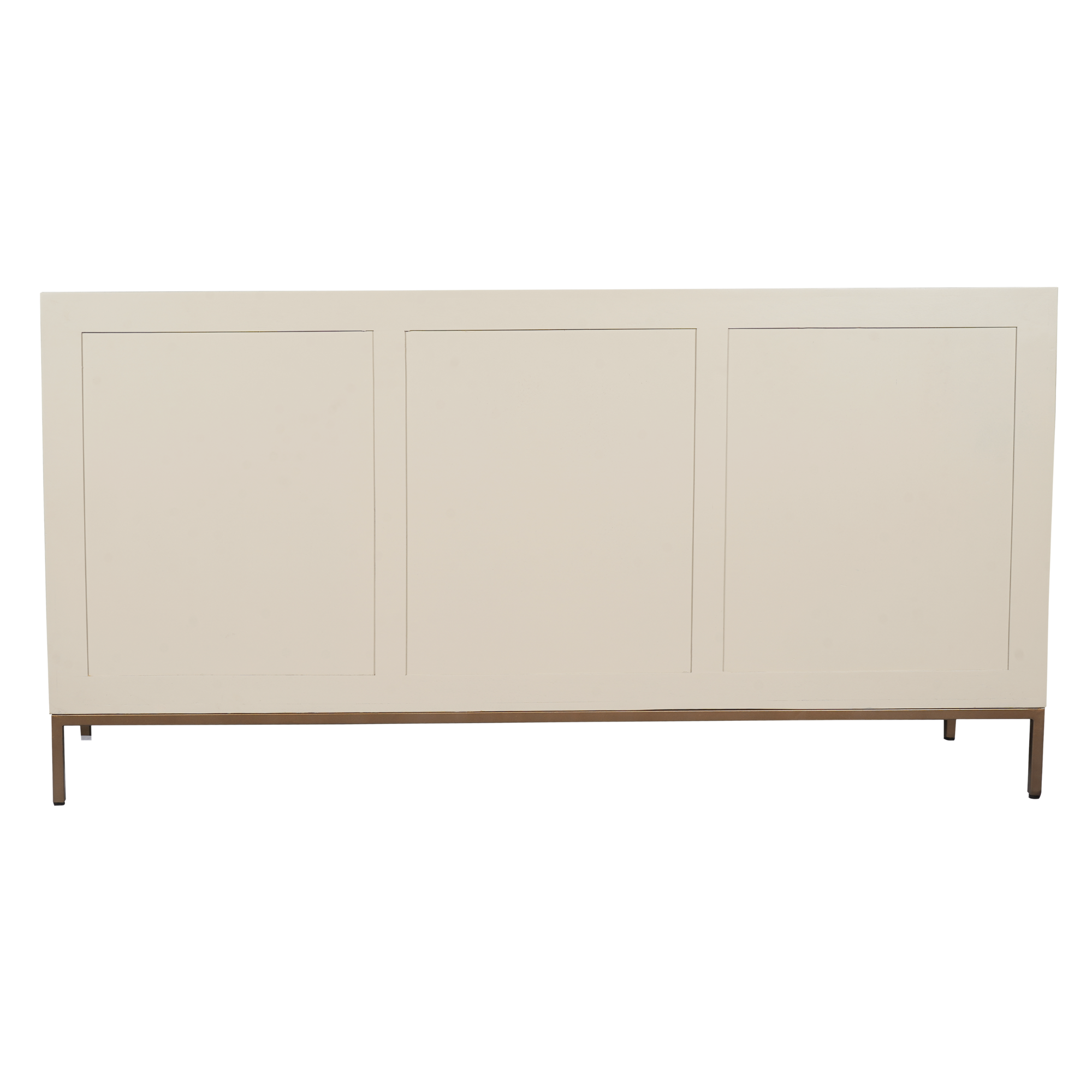 De Dressoir Madison Sand is een minimalistisch rechthoekig wit dressoir van 165 cm breed met drie paneeldelen en slanke metalen poten.