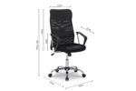 Bureaustoel 'Max' Mesh Zwart (1c): zwarte ergonomische bureaustoel met mesh rugleuning, verstelbare hoogte, armleuningen en vijfwielige chroom basis. Afmetingen: 106-118 cm hoog, 51 cm breed, 60 cm diep, zitdiepte 51 cm, basis 62 cm breed, armleuninghoogte 25 cm.