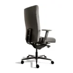 De Workliving Manager XL Zwart Leder ergonomische bureaustoel (N)EN 1335, ondersteunt tot 200KG, heeft verstelbare armleuningen, een hoge rugleuning en een onderstel met vijf wielen; afgebeeld vanaf de achterkant en zijkant tegen een witte achtergrond.