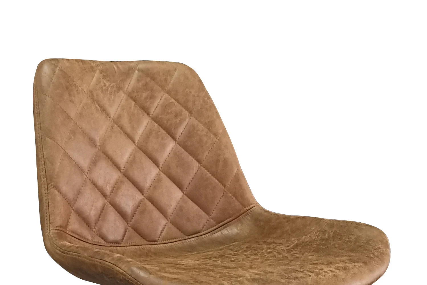 Een Barstoel 'Madrid' PU Ote Topper 02 Cognac, met een bruine vintage-stijl lederen zitting met ruitvormige stiksels op de rugleuning, wordt getoond tegen een witte achtergrond. Set bevat 2 krukken per doos.