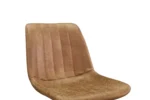 Een Barstoel 'Barcelona' PU Ote Topper 02 Cognac armloze stoel met bruine suède-look bekleding en verticale stiksels op de zitting en rugleuning, afgebeeld tegen een effen witte achtergrond.