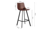 Barstoel 'Ozan' PU Bruin (2 per doos): bruine barkruk met gebogen rugleuning, zwart metalen poten. Afmetingen: breedte zitting 49cm, diepte 35cm, hoogte 108cm, hoogte zitting 78cm, diepte onderstel 47cm, hoogte rugleuning 30cm. Max gewicht: 120kg.