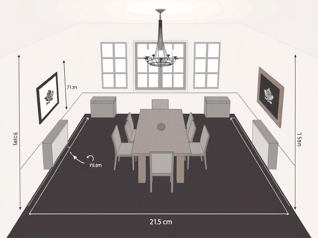Diagram van optimale eetkamer afmetingen en verhoudingen