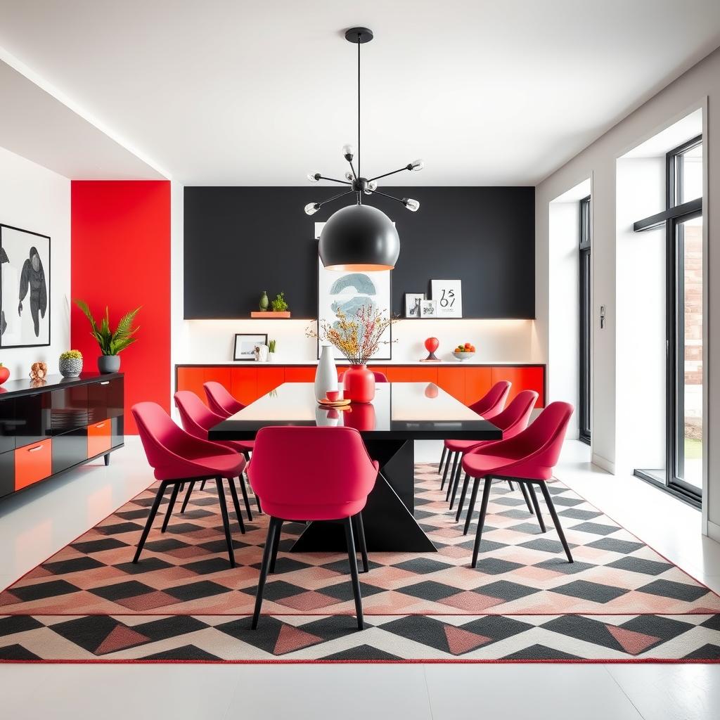 Energieke eetkamer met contrasterende kleuren