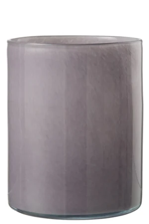 Theelichthouder Jade Glas Paars Groot: een grote, cilindervormige glazen houder met een gladde, halfdoorschijnende paarse afwerking tegen een witte achtergrond.