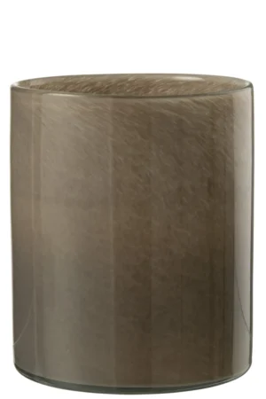 Theelichthouder Jade Glas Bruin Groot is een cilindervormige, bruingetinte glazen vaas met een gladde, licht doorschijnende afwerking, afgebeeld tegen een witte achtergrond.