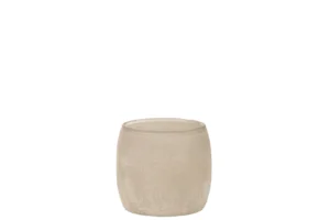 Een kleine, ronde Theelichthouder Poederglas Roze Klein met een matroze glazen afwerking en brede opening, uitgestald tegen een effen witte achtergrond.