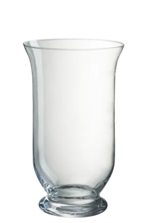 De Kaarsenhouder Hurricane Classic Clear Glas is een vaas van helder glas met een uitlopende rand en een afgeronde basis, afgebeeld tegen een effen witte achtergrond.