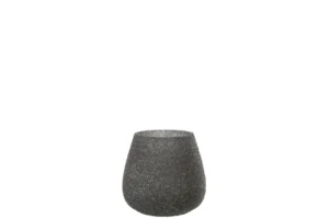 Een enkel Orkaan Glitter Glas Paars Medium tumblerglas met een gestructureerde afwerking en ronde basis, met een medium formaat in paars, tegen een effen witte achtergrond.