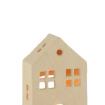 De Hut Agra Beige is een klein huis van beige keramiek met uitgesneden ramen en deur, van binnen verlicht door een waxinelichtje aan de onderkant.