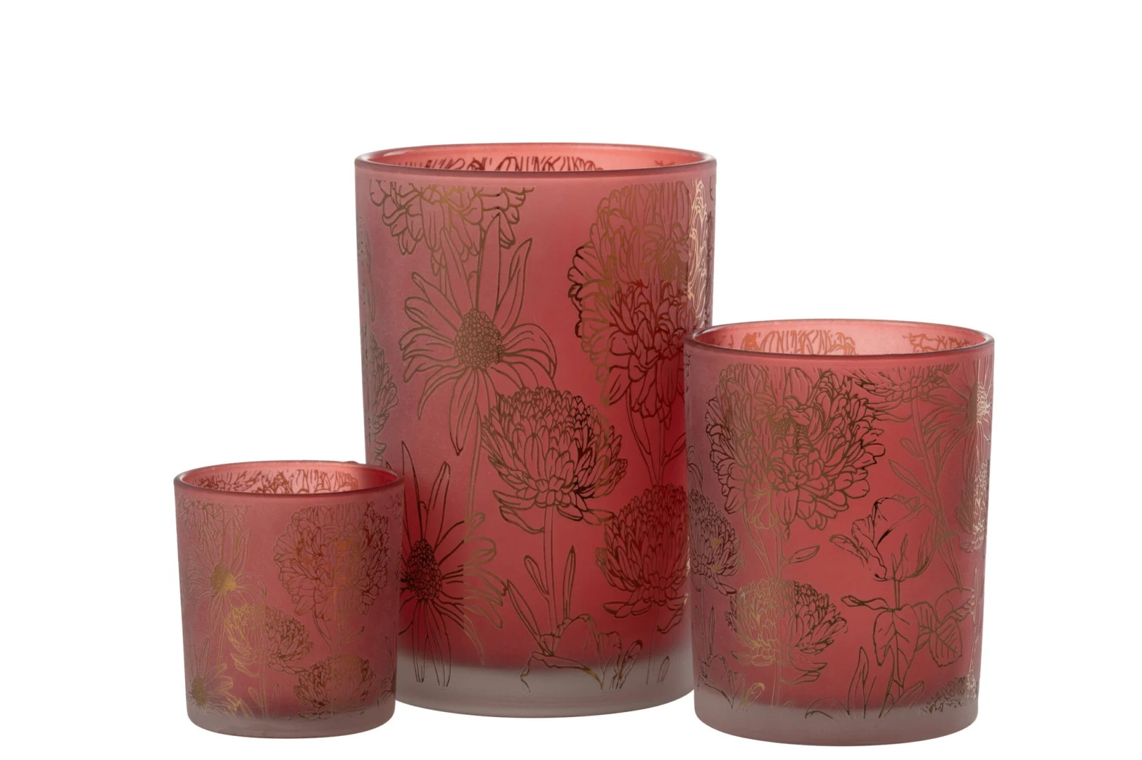 De Kaarsenhouder Orkaan Bloemen Glas Rood Goud Groot is een grote kandelaar van rood en goud glas met delicate bloemmotieven, perfect voor elegante displays.