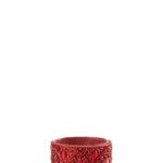 Theelichthouder Glas Kralen Kerst Rood Klein is een kleine rode glazen votiefhouder met een kralen ruitpatroon, perfect voor decoratief gebruik.