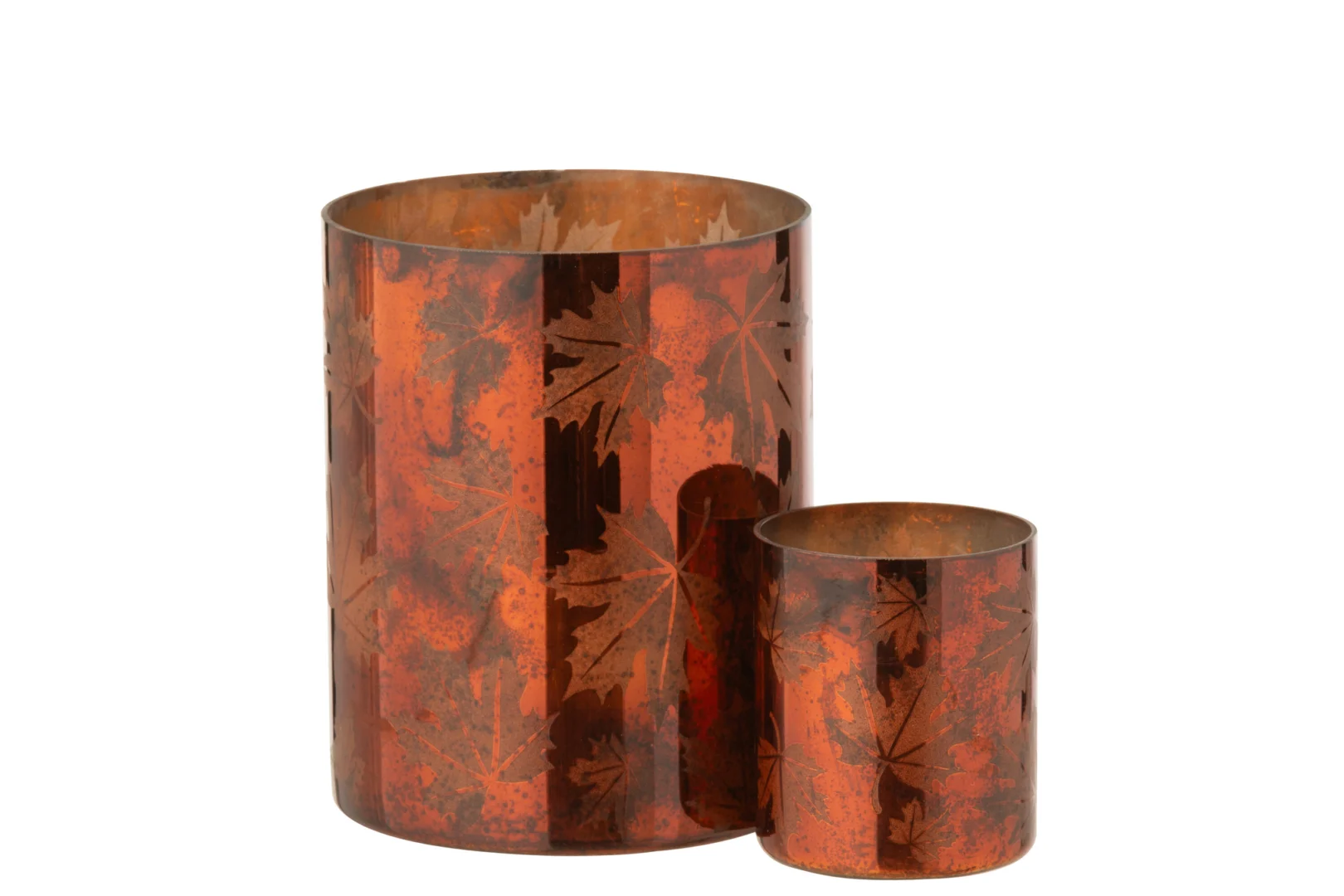 De Kaarsenhouder Glas Roestbruin Groot heeft een hoge, cilindervormige glazen houder in een roestbruine tint tegen een witte achtergrond.