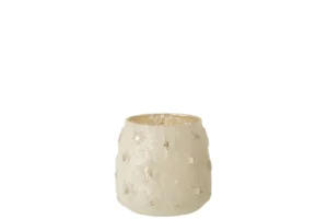 Theelichthouder Ster Glas Antiek Zilver Klein is een kleine, gestructureerde kandelaar met stervormige uitsparingen in antiek zilverglas, afgebeeld tegen een witte achtergrond.