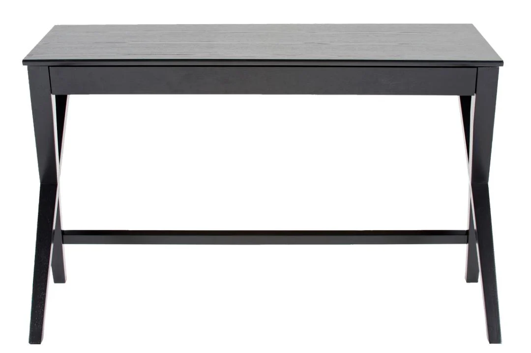 Zwart bureau 120x60 cm. Eikenfineer tafel met lade en kabeldoorvoer.