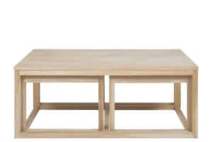 De Salontafel Wit 60 x 50 CM Rechthoek is een rechthoekige salontafel met een eikenfineer afwerking en eenvoudige open vierkante poten, tegen een effen witte achtergrond.