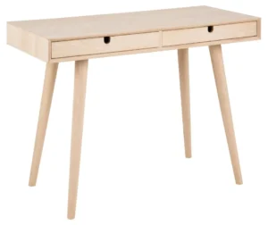 Witgeolied eikenfineer bureau, 100x45 cm. Scandinavisch design met 2 laden.