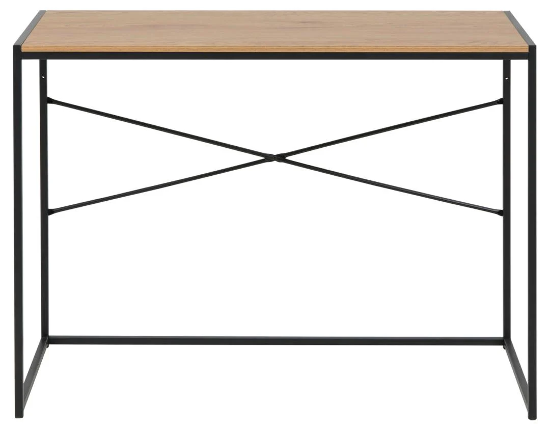 Seaford kantoortafel met licht houten blad en zwart metalen frame. Strak design voor kantoor of thuiswerkplek.