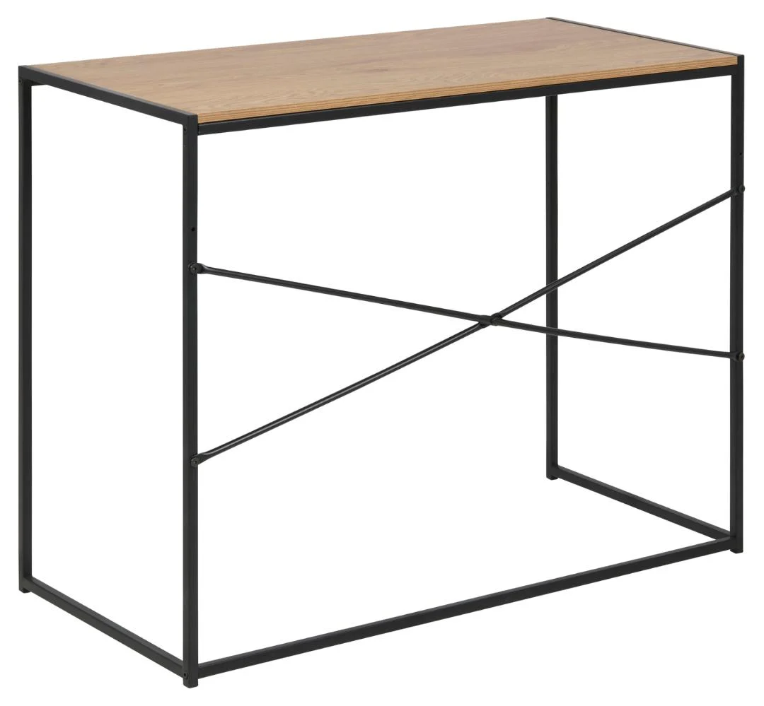 Seaford kantoortafel met houten blad en zwart metalen frame. Modern bureau voor kantoor of thuiswerkplek.