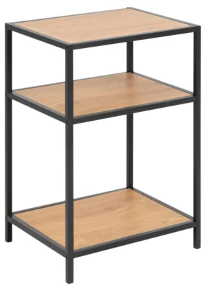 Het Nachtkastje Zwart Glas Industrieel is een drielaags open kast met een zwart metalen frame en glazen planken, ideaal als compacte boekenplank, bijzettafel of opbergmeubel in elke moderne ruimte.