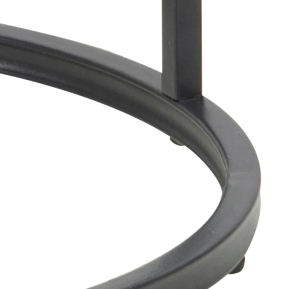 Close-up van het onderste ronde metalen frame en de kruisende verticale steunen van de Bijzettafel Zwart 40 CM Rond Kunststof, een compacte ronde zwarte bijzettafel.