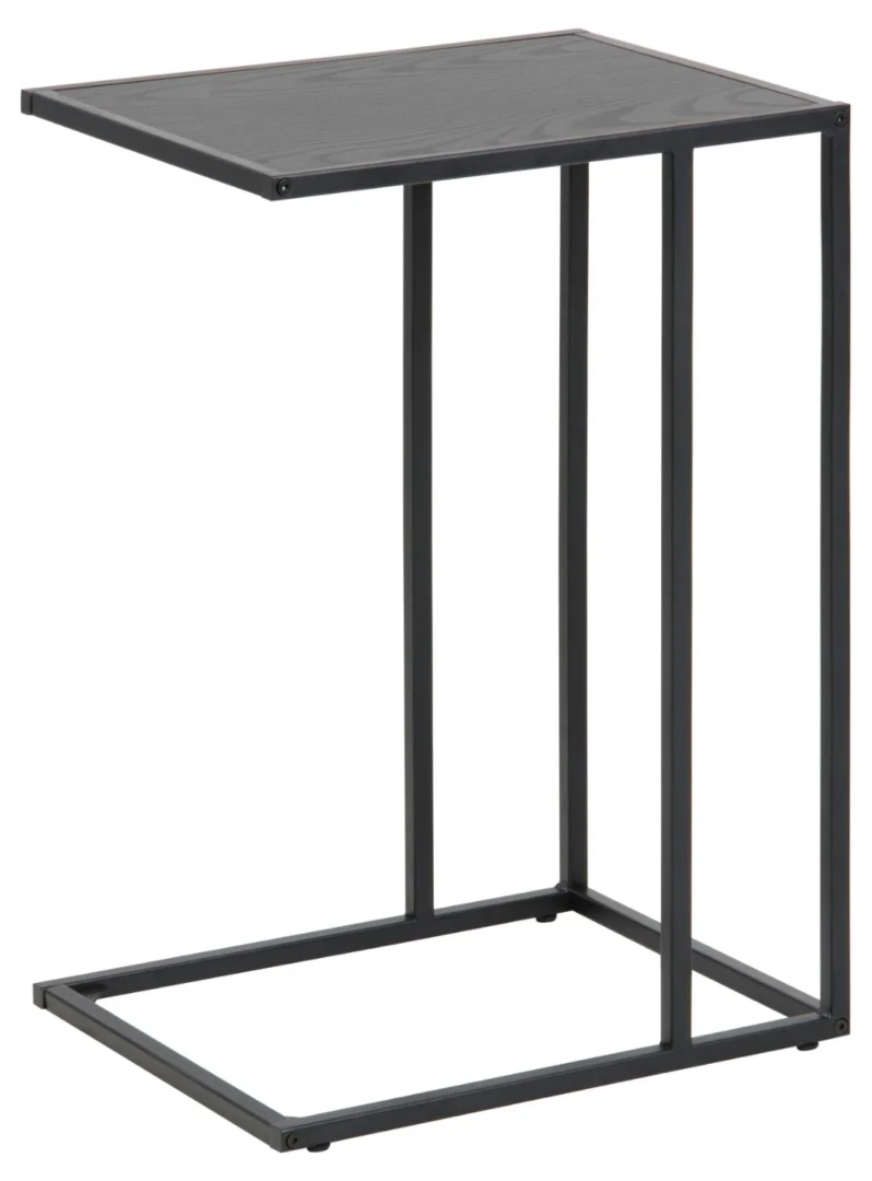 De Bijzettafel 35 x 63 CM Rechthoek is een compacte, moderne C-vormige bijzettafel van kunststof, met een zwart metalen frame en een rechthoekig blad dat gemakkelijk onder banken of stoelen kan worden geschoven.