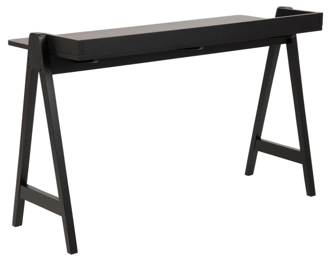 Zwart eikenfineer bureau met opbergvakken. Modern design bureau 126,6x51,6x80 cm.