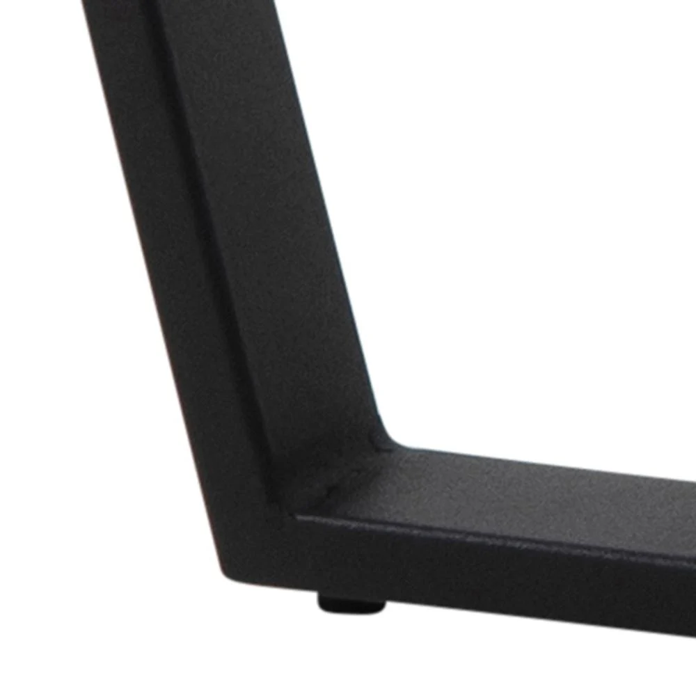 Close-up van de zwarte metalen framehoek van Salontafel Zwart 77 CM Rond Kunststof, met het eenvoudige en moderne ontwerp tegen een witte achtergrond.